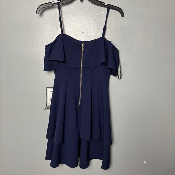 NWT B Darlin Juniors Ruffled Off-the-Shoulder Dress Navy 3 4 New Prom Homecoming - Picture 7 of 10